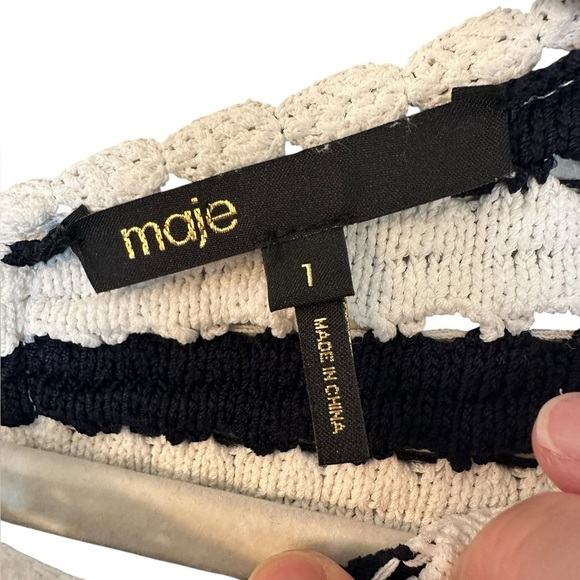 MAJE Marigna Marine/Ecru Striped Crochet-Knit Top Size Small - Picture 6 of 11